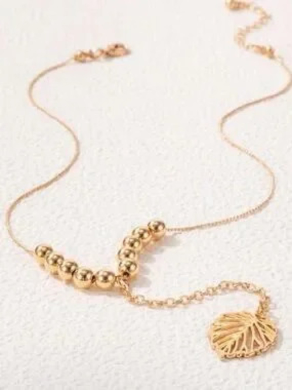 Gold leaf Pendant Lariat Necklace